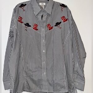 🎉Striped Shirt with western Embroidered Symbols